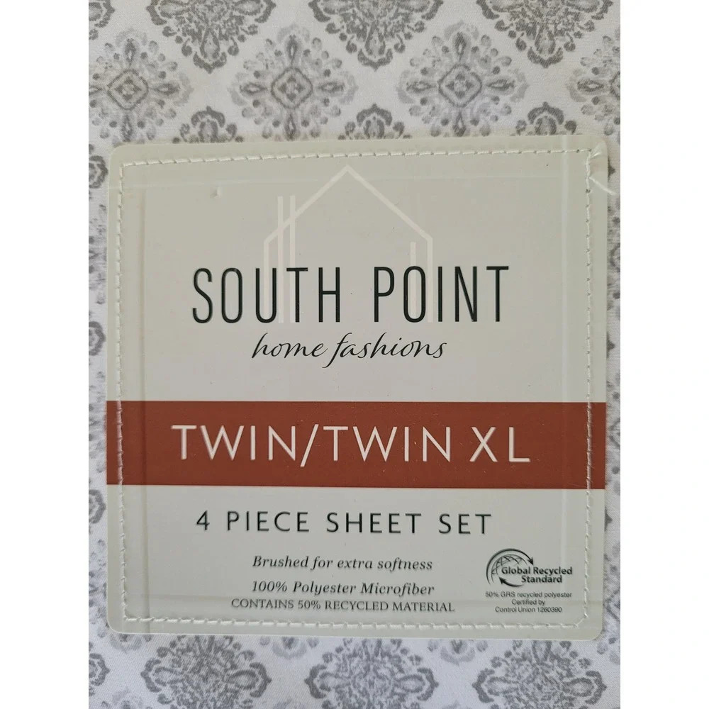 South Point Home Fashions Twin Twin XL 4 Piece Sheet Set Grey Medallion #4